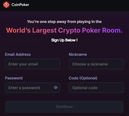 Coinpoker signup form