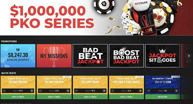 Начальная страница клиента Bet Online Poker 