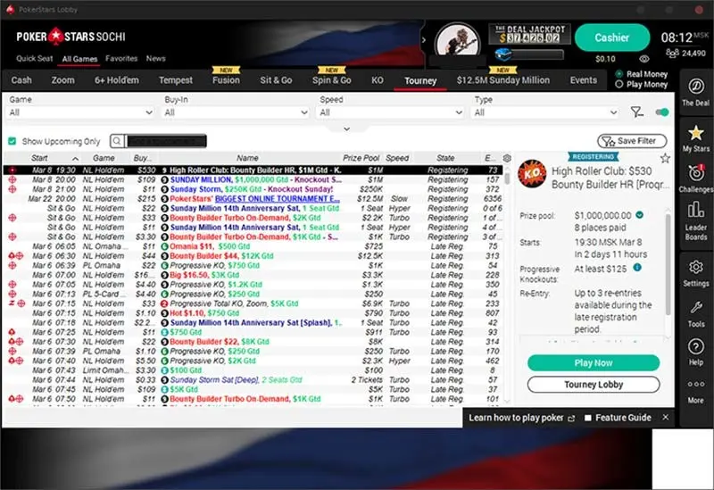 PokerStars Sochi Aurora лобби турниры