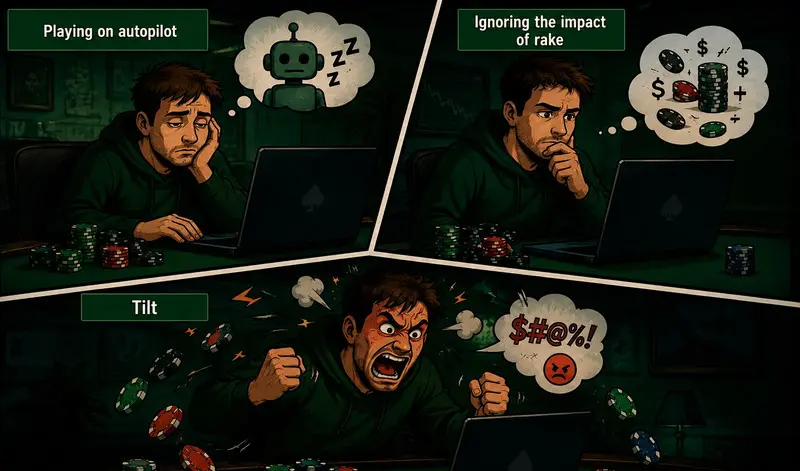 Online Poker Mistakes Autopilot Rake Tilt