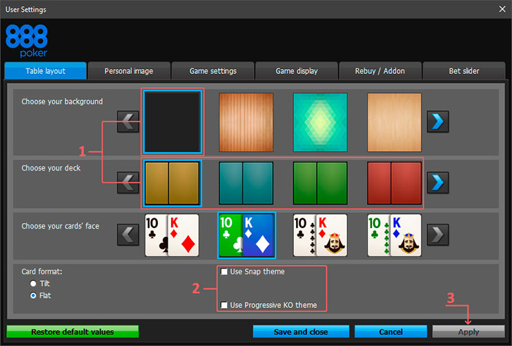 888poker Layout настройки стола